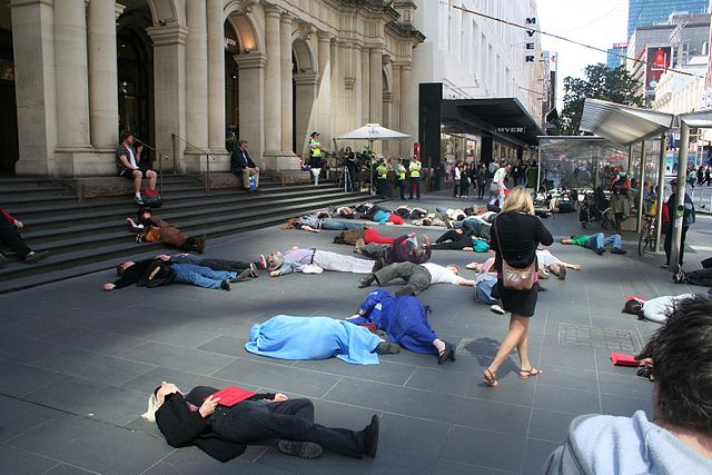 Flashmob die-in protest - Bourke St Mall Melbourne